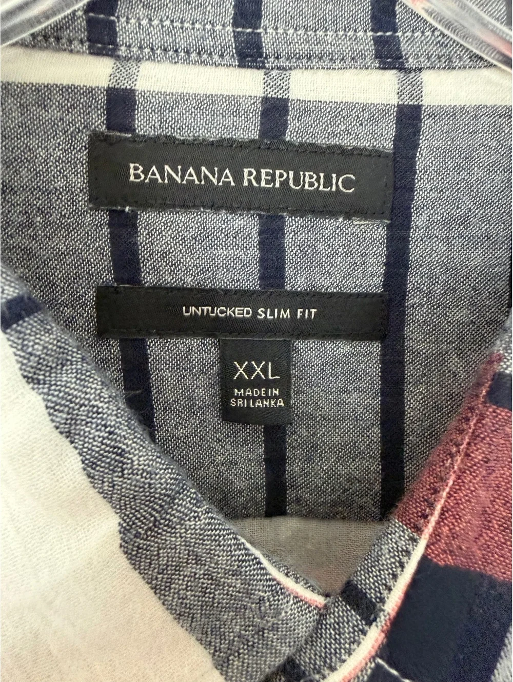 Banana Republic Button Up Plaid Cotton Untucked Slim Fit Shirt Men's Size XXL
